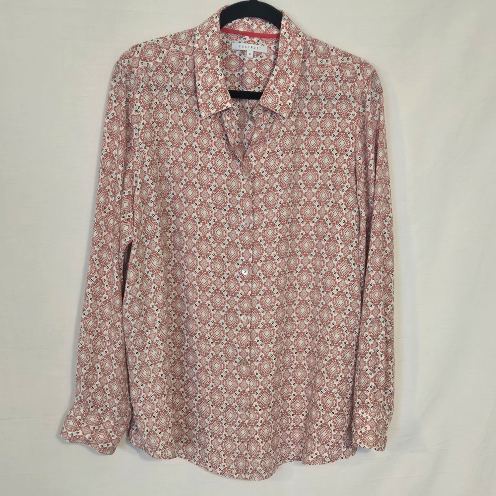 Foxcroft Orange and White Geometric Relaxed Button Down Shirt Women's Size 16